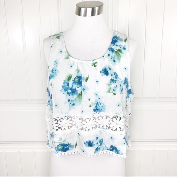 Papaya Tops - Papaya Clothing Timing White Blue Floral Crop Top